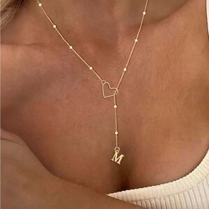 Gold Heart R Initial Necklace